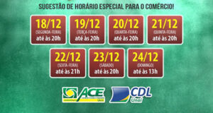 sugestão de horários especial para comércio de Unaí