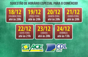 sugestão de horários especial para comércio de Unaí