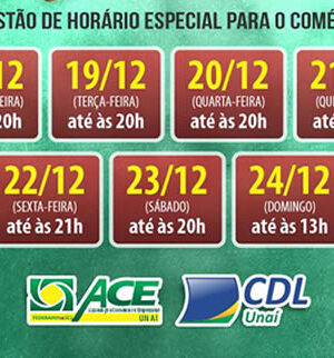 sugestão de horários especial para comércio de Unaí