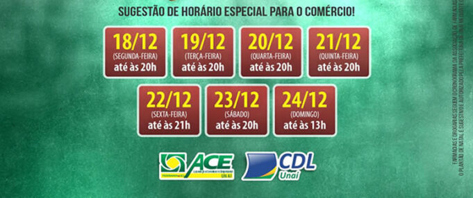 sugestão de horários especial para comércio de Unaí