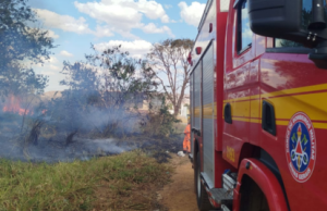 Incêndio em pastagem mobiliza Corpo de Bombeiros na Curva do Rio, em Unaí